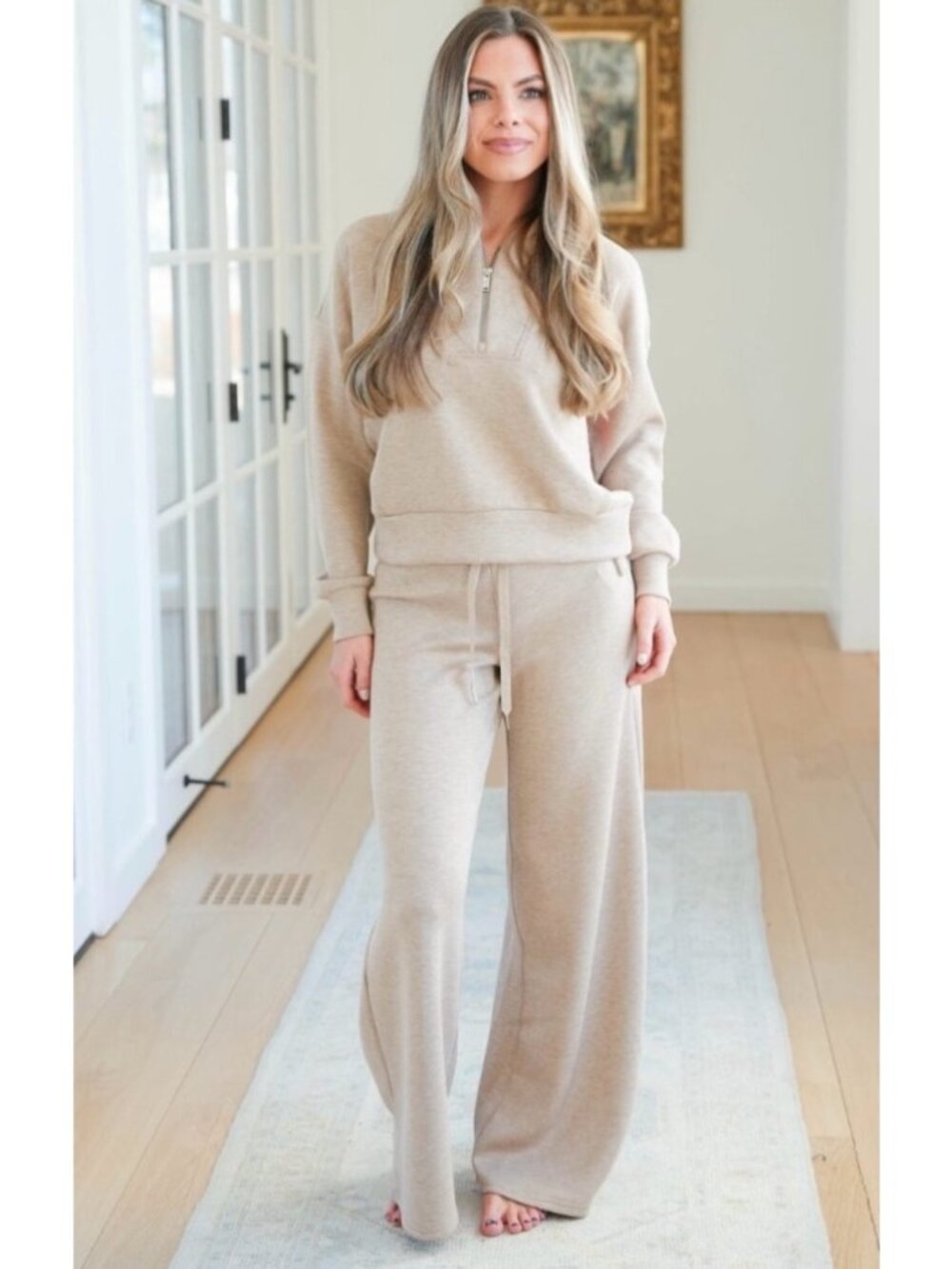NEW Spanx Air Essentials Wide-Leg Pants Pull-On Oatmeal Heather Loungewear Large